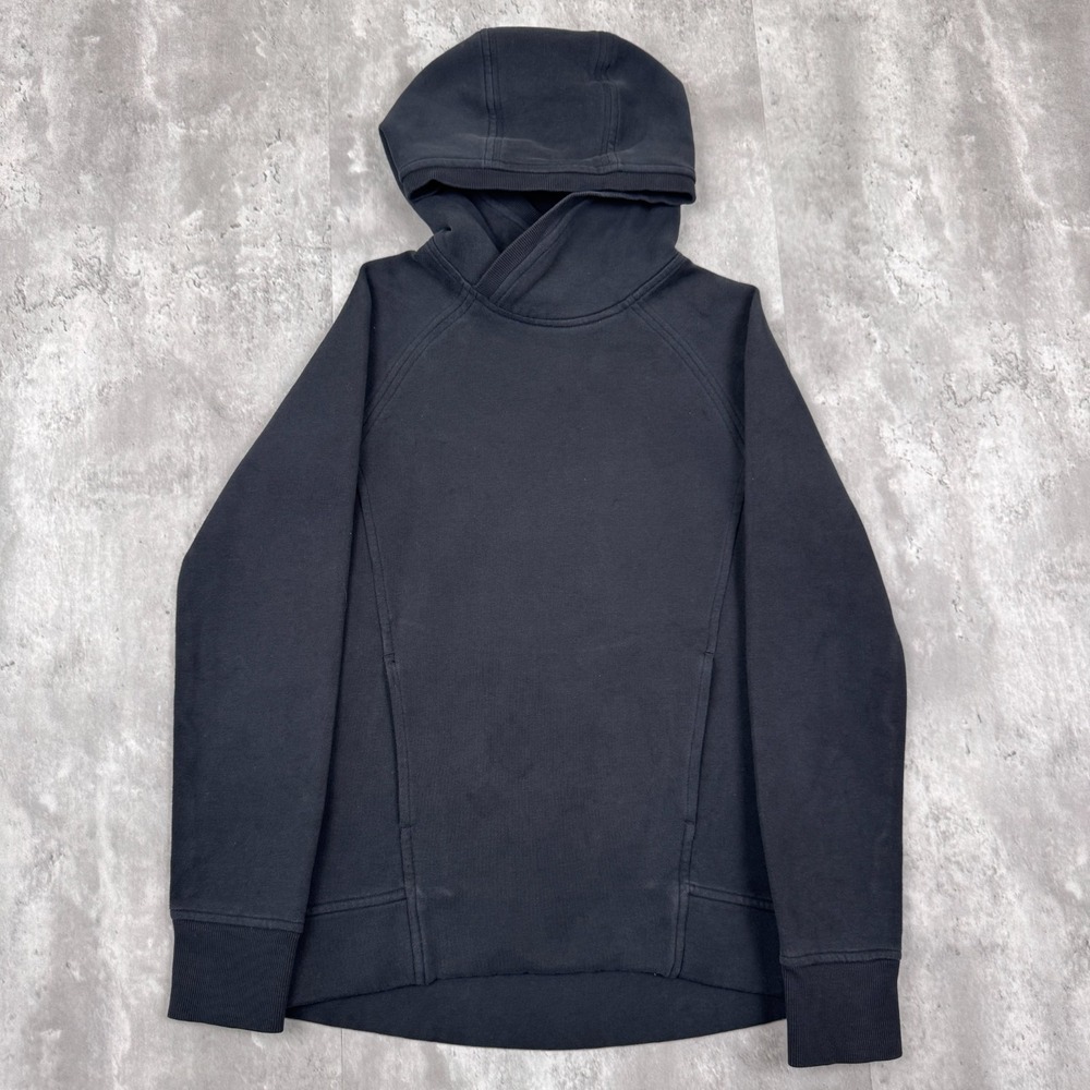 Lululemon Fleece Please Pullover Womens 2 Black Funnel Neck Thumbhole Hoodie